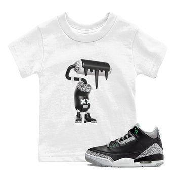 3s Green Glow shirt to match jordans 3D Paint Roller sneaker tees Air Jordan 3 Green Glow SNRT sneaker release tees baby toddler White 1 cotton Shirt