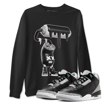 3s Green Glow shirt to match jordans 3D Paint Roller sneaker tees Air Jordan 3 Green Glow SNRT Sneaker Release Tees unisex cotton Black 1 crew neck shirt