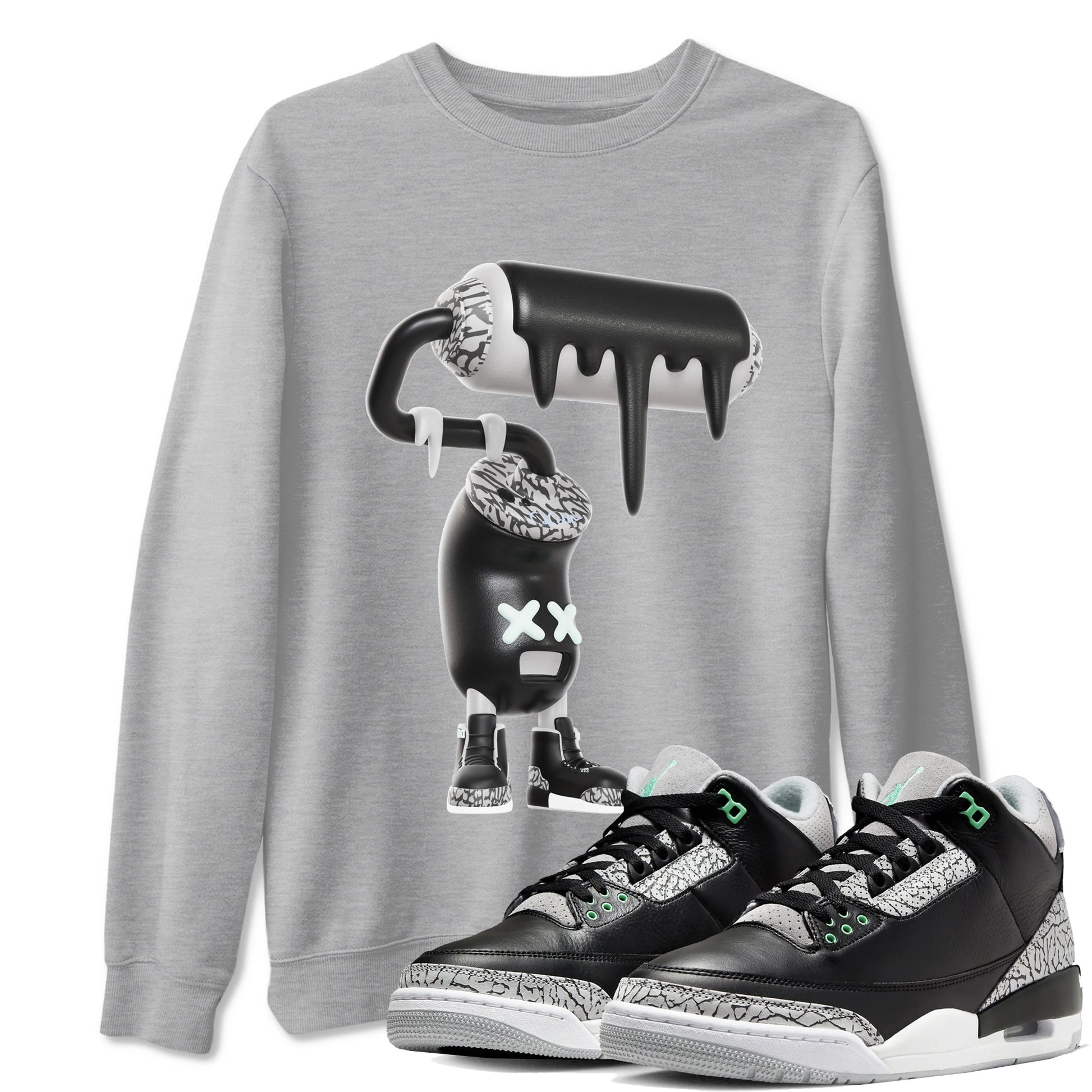 3s Green Glow shirt to match jordans 3D Paint Roller sneaker tees Air Jordan 3 Green Glow SNRT Sneaker Release Tees unisex cotton Heather Grey 1 crew neck shirt