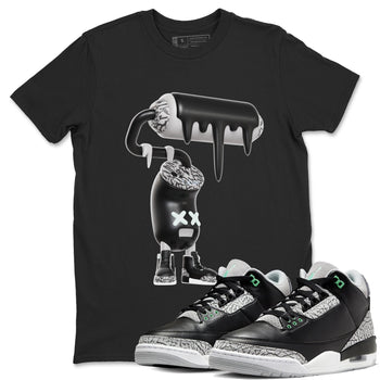 3s Green Glow shirt to match jordans 3D Paint Roller sneaker tees Air Jordan 3 Green Glow SNRT Sneaker Release Tees unisex cotton Black 1 crew neck shirt