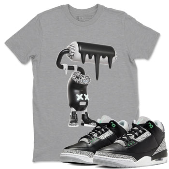 3s Green Glow shirt to match jordans 3D Paint Roller sneaker tees Air Jordan 3 Green Glow SNRT Sneaker Release Tees unisex cotton Heather Grey 1 crew neck shirt