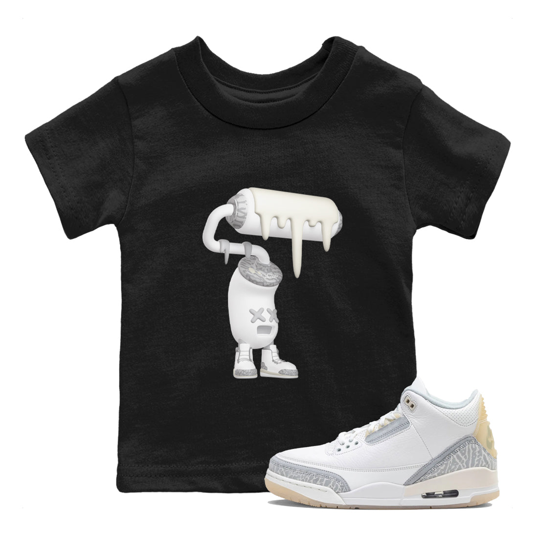 3s Ivory shirt to match jordans 3D Paint Roller sneaker tees Air Jordan 3 Ivory SNRT sneaker release tees baby toddler Black 1 cotton Shirt