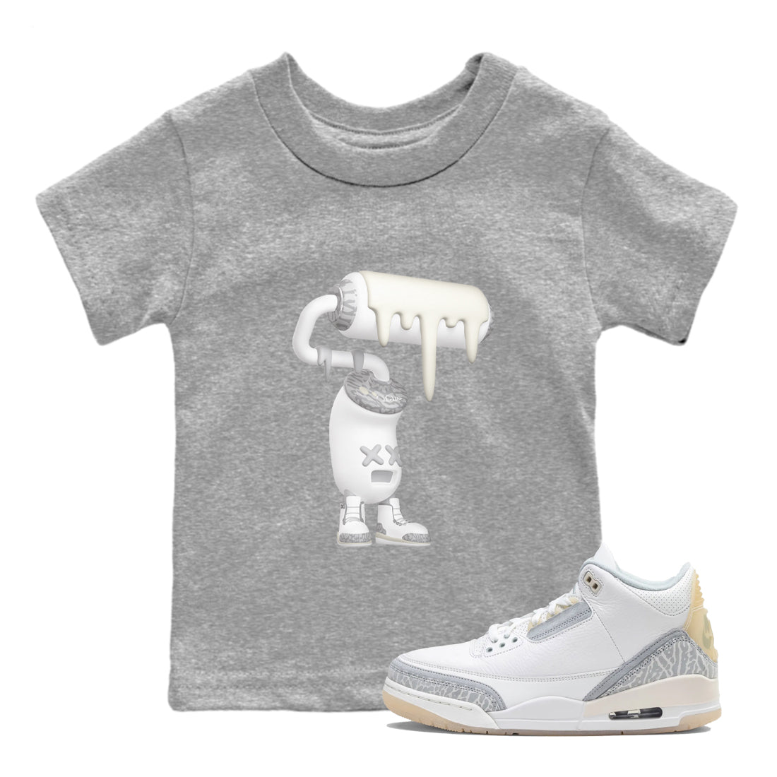 3s Ivory shirt to match jordans 3D Paint Roller sneaker tees Air Jordan 3 Ivory SNRT sneaker release tees baby toddler Heather Grey 1 cotton Shirt