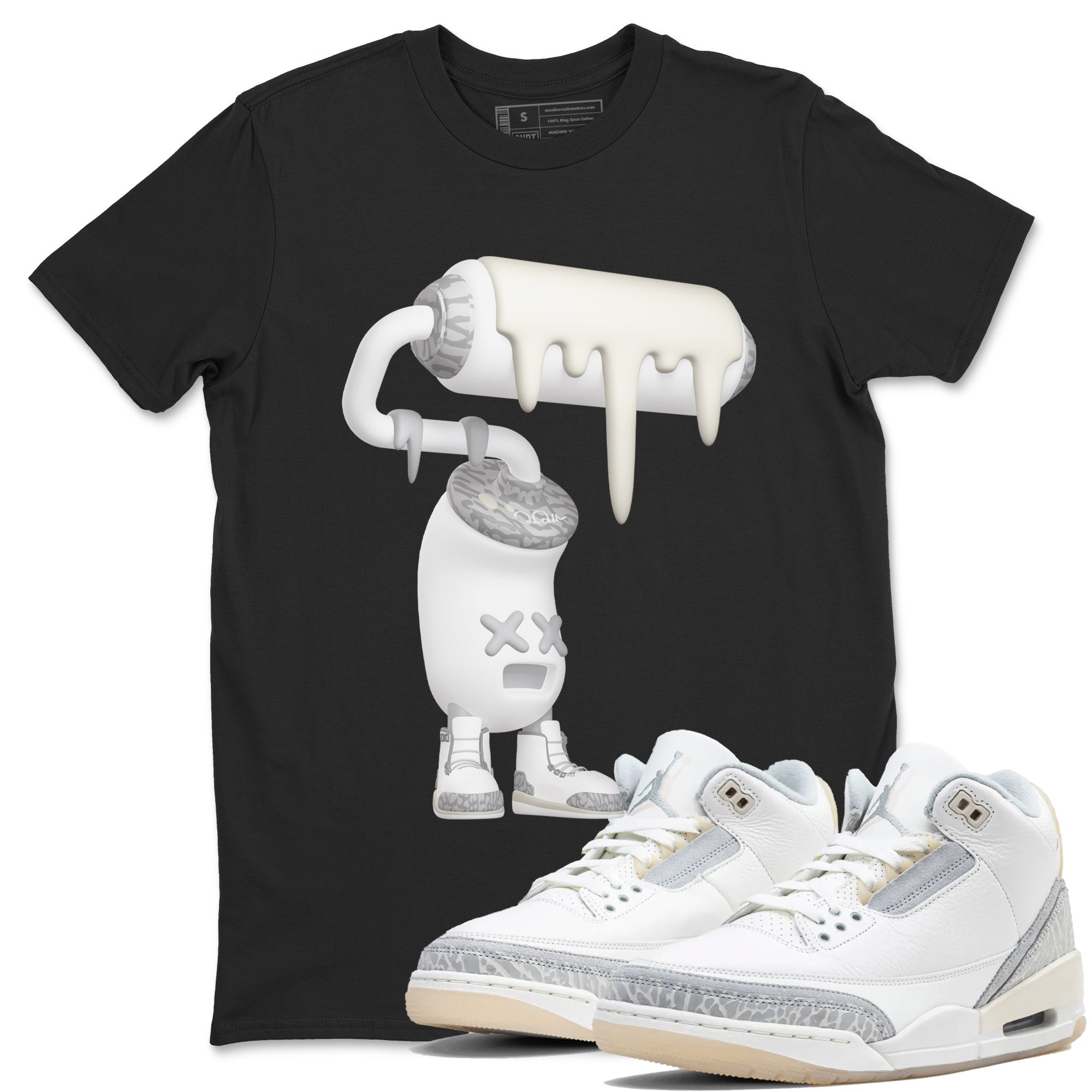 3s Ivory shirt to match jordans 3D Paint Roller sneaker tees Air Jordan 3 Ivory SNRT Sneaker Release Tees unisex cotton Black 1 crew neck shirt