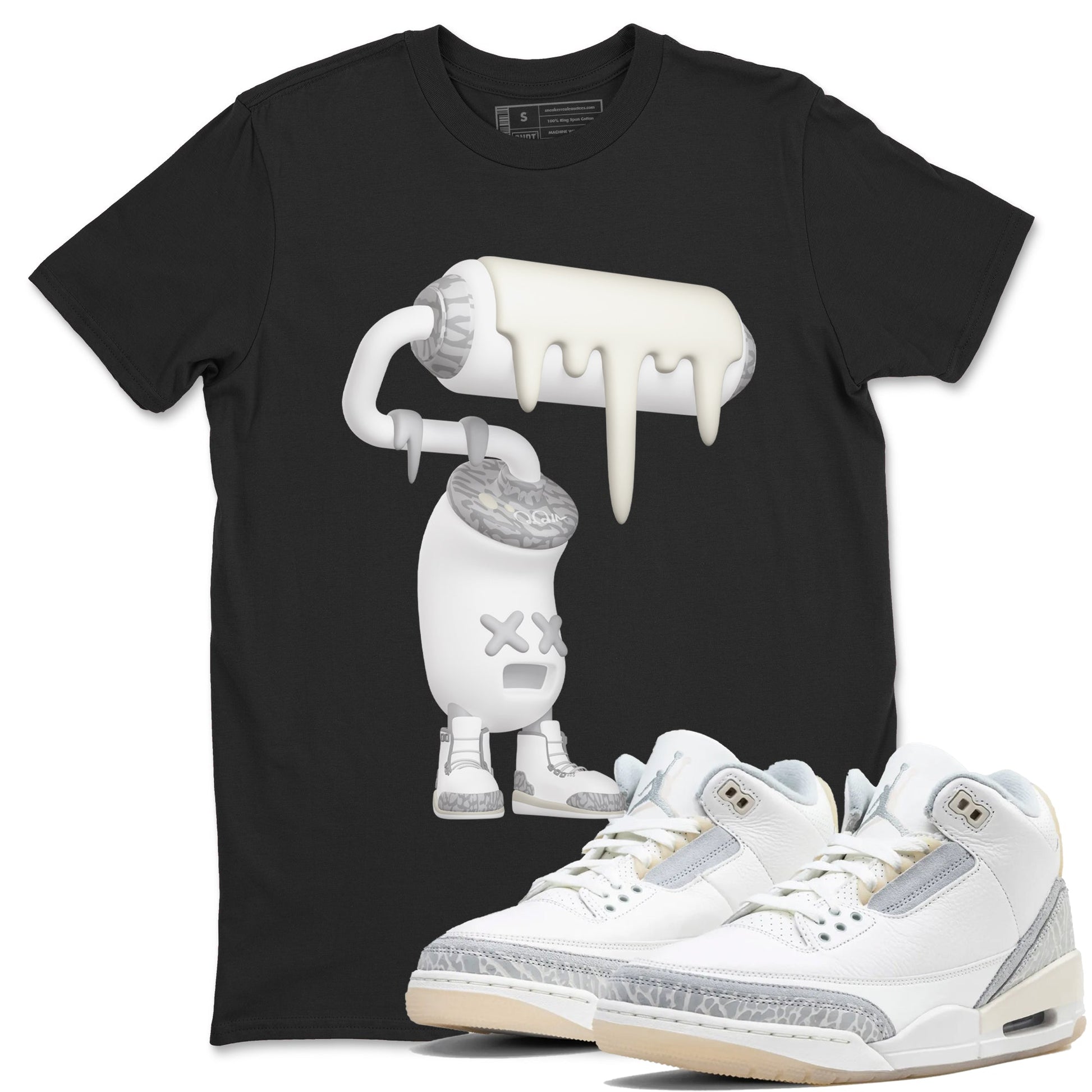 3s Ivory shirt to match jordans 3D Paint Roller sneaker tees Air Jordan 3 Ivory SNRT Sneaker Release Tees unisex cotton Black 1 crew neck shirt