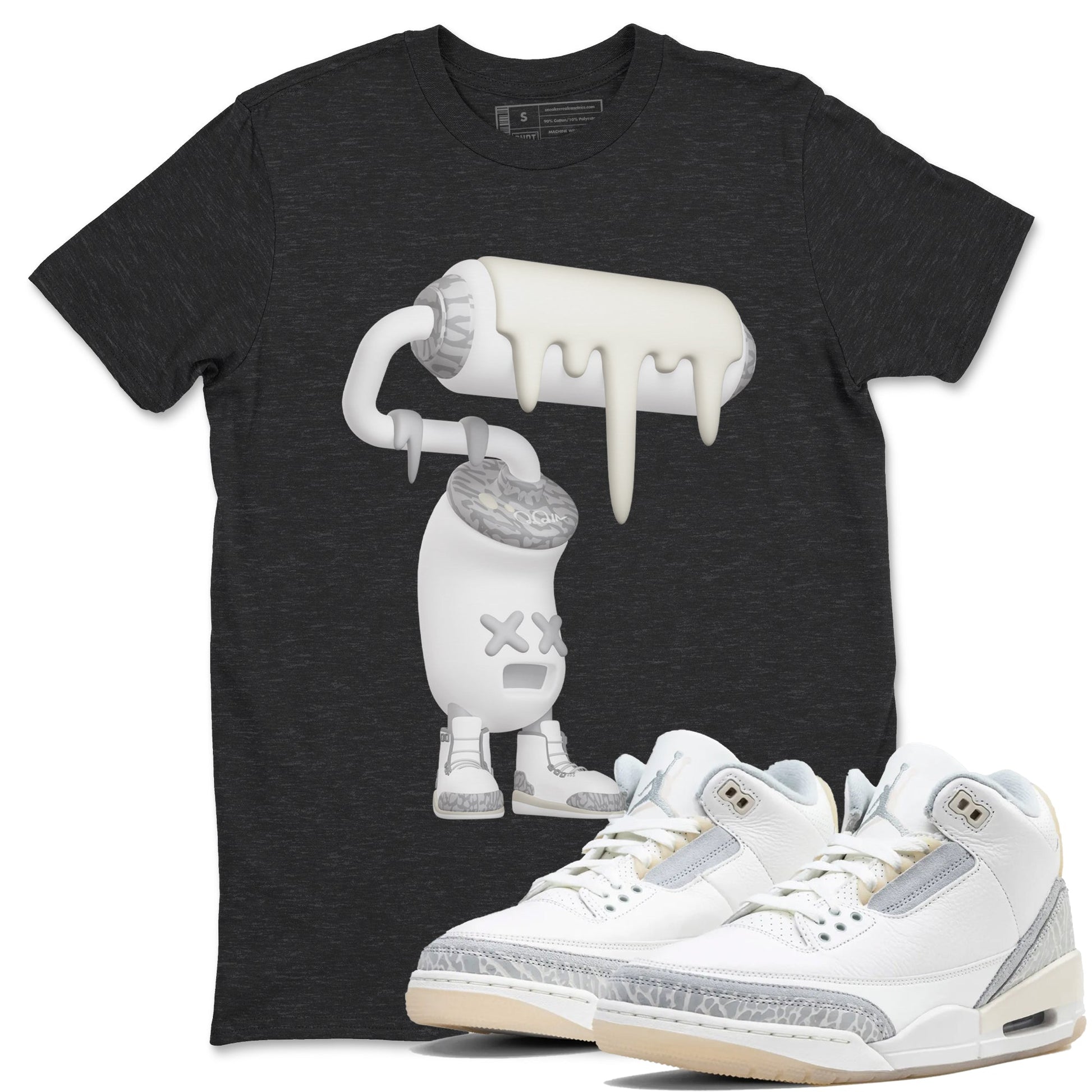 3s Ivory shirt to match jordans 3D Paint Roller sneaker tees Air Jordan 3 Ivory SNRT Sneaker Release Tees unisex cotton Charcoal Heather 1 crew neck shirt