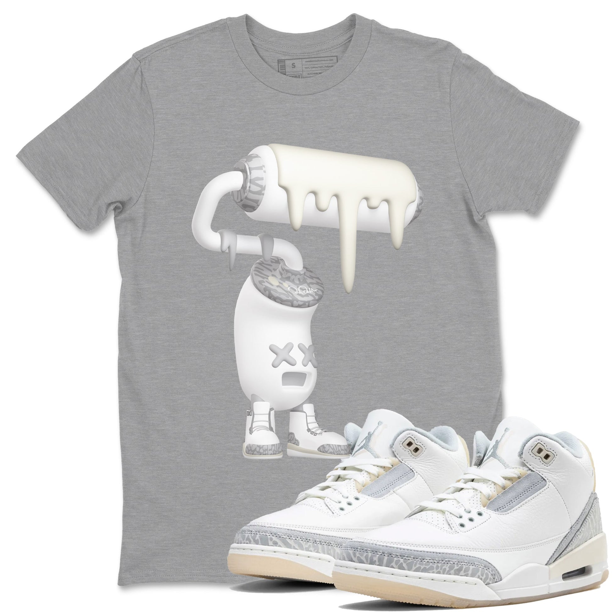 3s Ivory shirt to match jordans 3D Paint Roller sneaker tees Air Jordan 3 Ivory SNRT Sneaker Release Tees unisex cotton Heather Grey 1 crew neck shirt