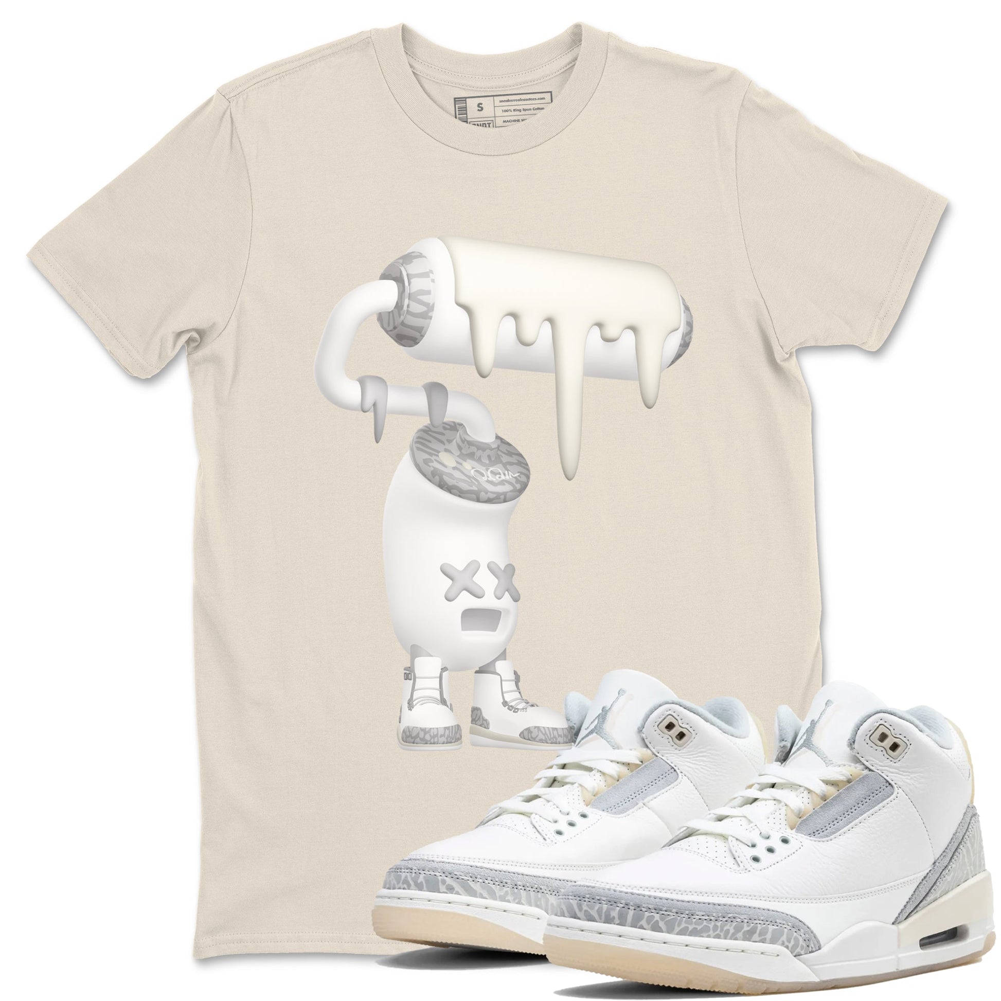 3s Ivory shirt to match jordans 3D Paint Roller sneaker tees Air Jordan 3 Ivory SNRT Sneaker Release Tees unisex cotton Natural 1 crew neck shirt