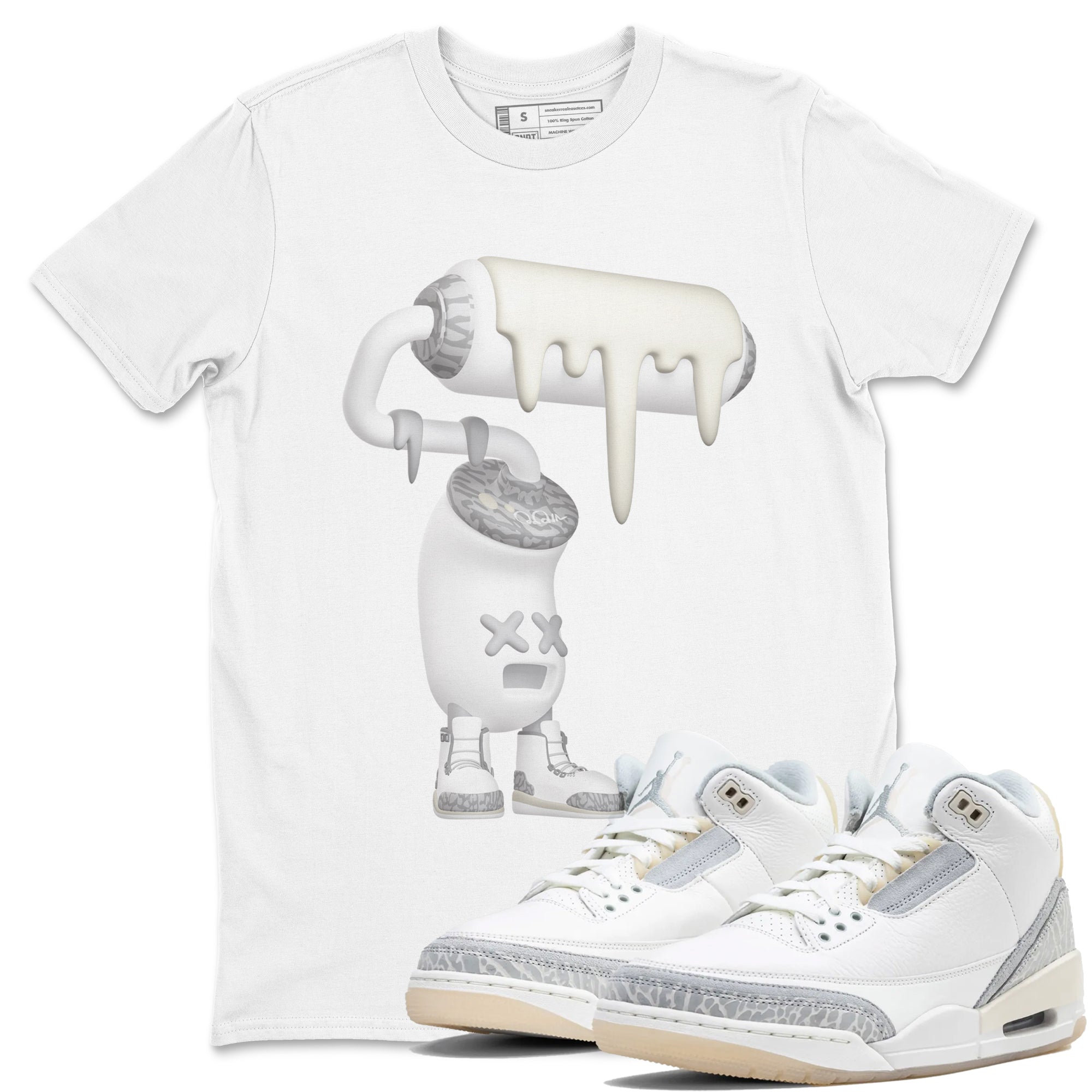 3s Ivory shirt to match jordans 3D Paint Roller sneaker tees Air Jordan 3 Ivory SNRT Sneaker Release Tees unisex cotton White 1 crew neck shirt