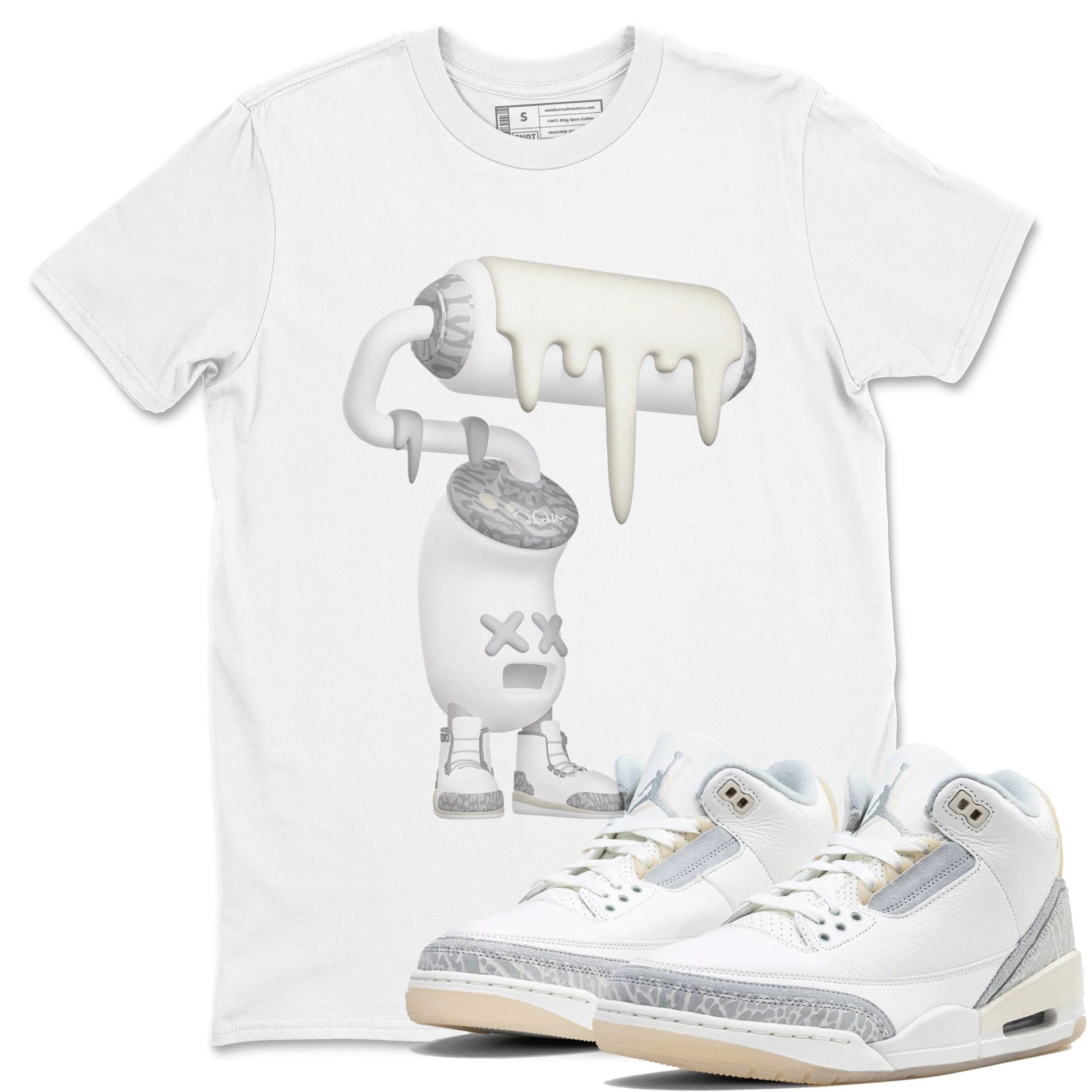 3s Ivory shirt to match jordans 3D Paint Roller sneaker tees Air Jordan 3 Ivory SNRT Sneaker Release Tees unisex cotton White 1 crew neck shirt