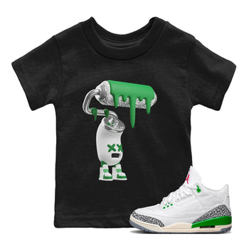 Air Jordan 3 Lucky Green Sneaker Match Tees 3D Paint Roller Sneaker Tees AJ3 Lucky Green Sneaker Release Tees Kids Shirts Black 1
