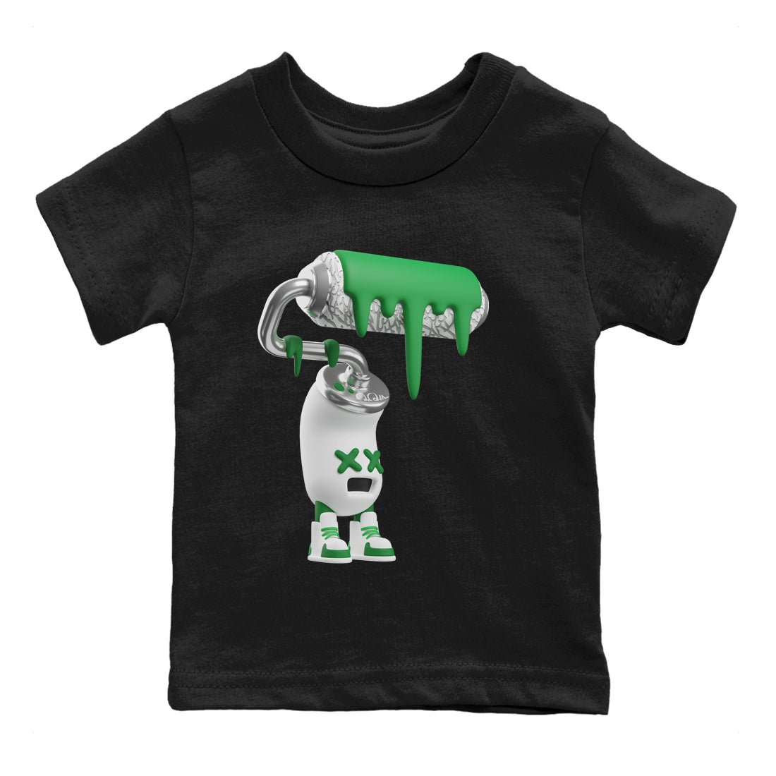 Air Jordan 3 Lucky Green Sneaker Match Tees 3D Paint Roller Sneaker Tees AJ3 Lucky Green Sneaker Release Tees Kids Shirts Black 2