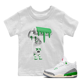 Air Jordan 3 Lucky Green Sneaker Match Tees 3D Paint Roller Sneaker Tees AJ3 Lucky Green Sneaker Release Tees Kids Shirts White 1