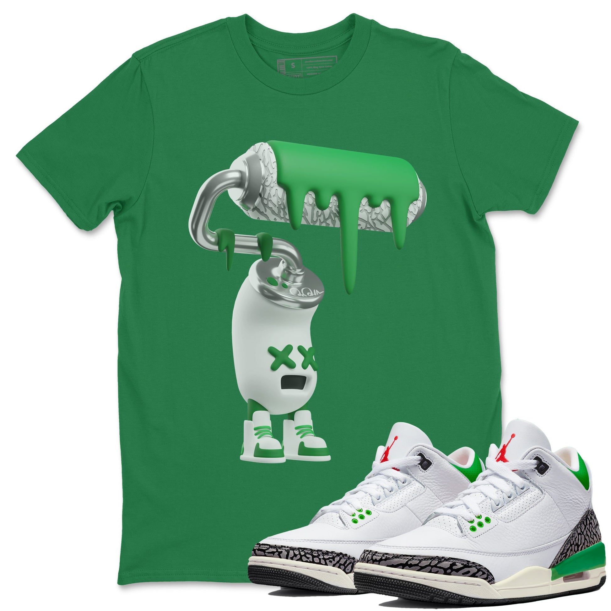Air Jordan 3 Lucky Green Sneaker Match Tees 3D Paint Roller Sneaker Tees AJ3 Lucky Green Sneaker Release Tees Unisex Shirts Kelly Green 1