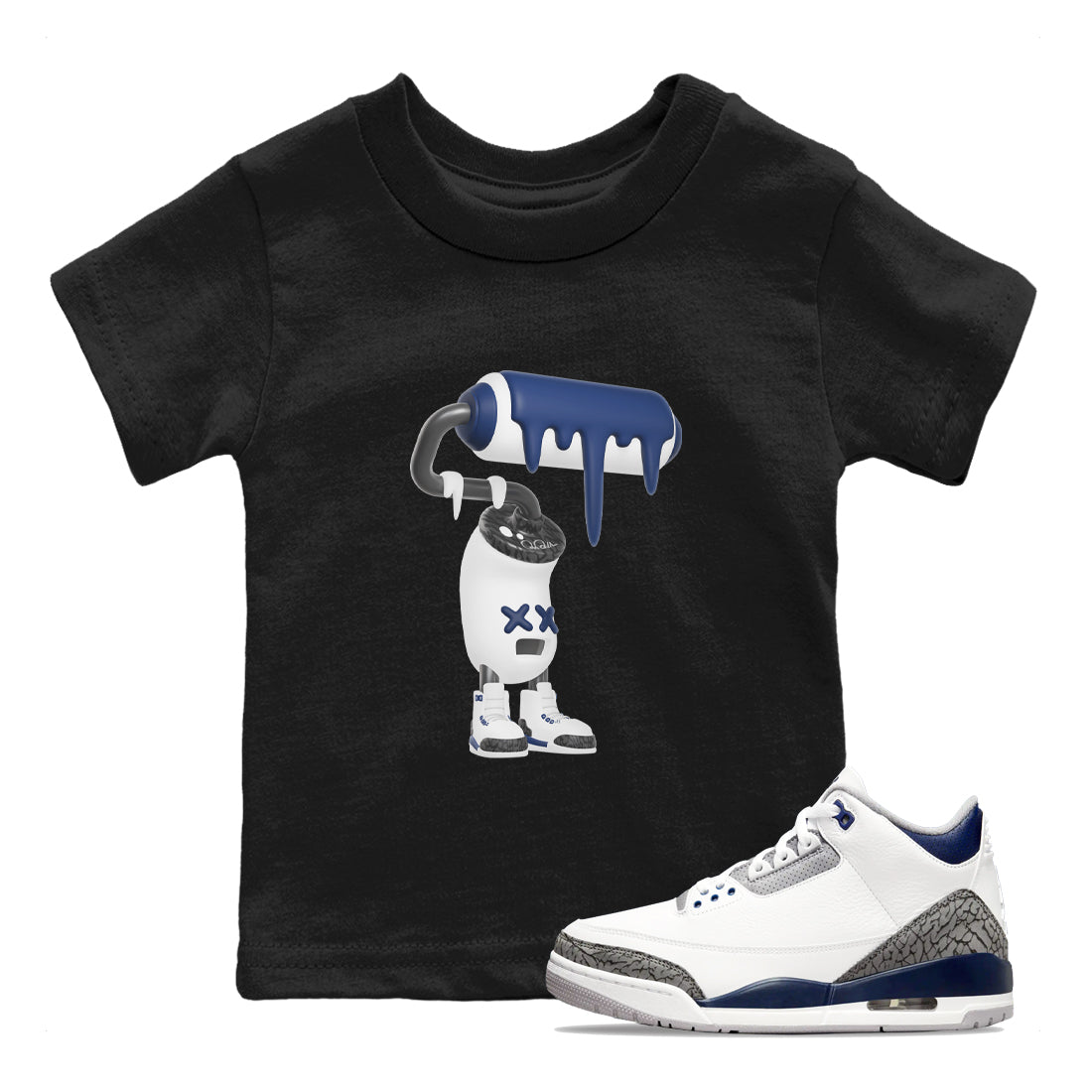 3s Midnight Navy shirt to match jordans 3D Paint Roller sneaker tees Air Jordan 3 Midnight Navy SNRT sneaker release tees baby toddler Black 1 cotton Shirt