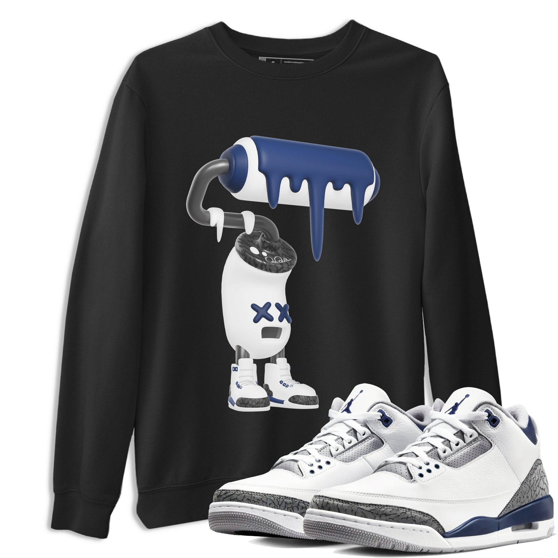 3s Midnight Navy shirt to match jordans 3D Paint Roller sneaker tees Air Jordan 3 Midnight Navy SNRT Sneaker Release Tees unisex cotton Black 1 crew neck shirt