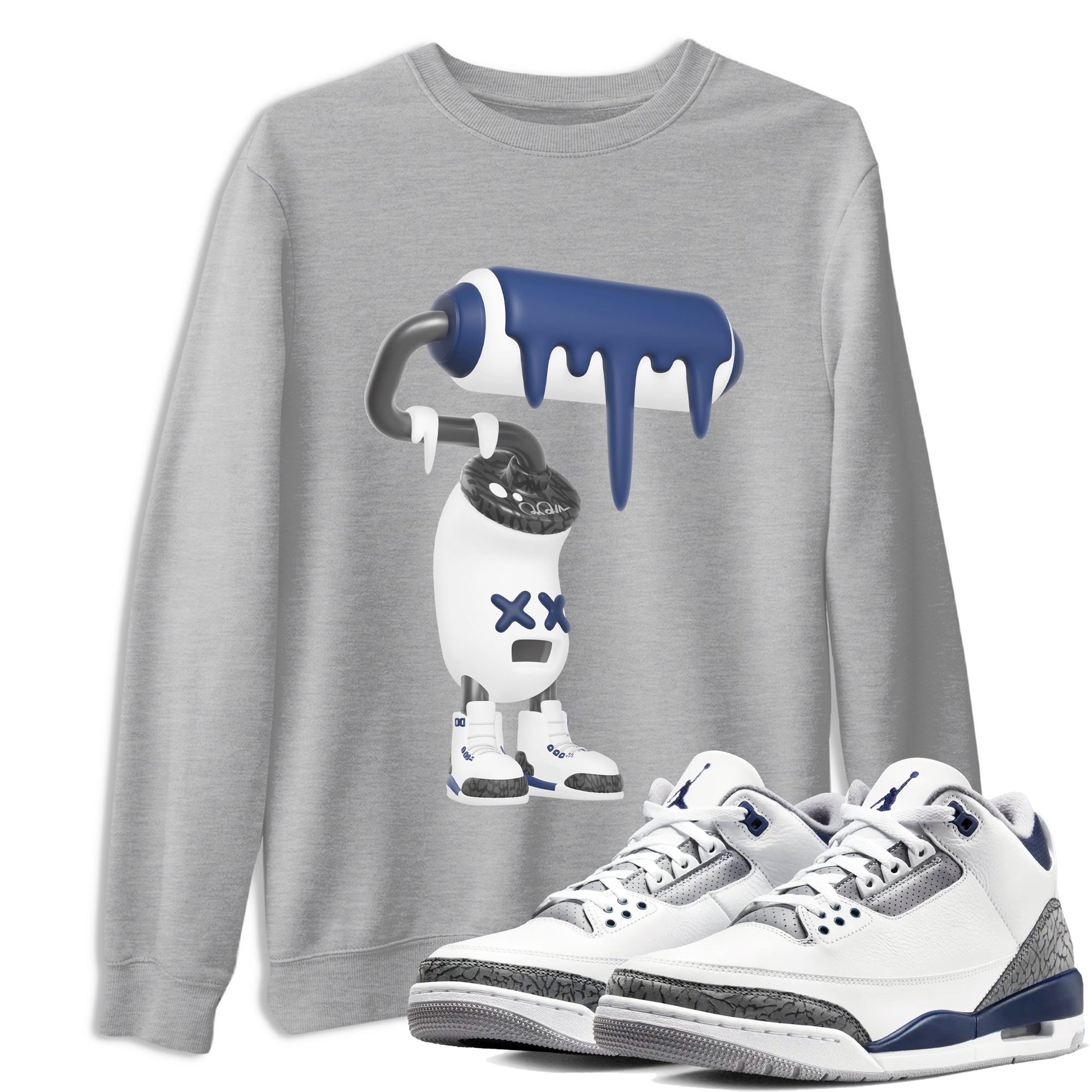 3s Midnight Navy shirt to match jordans 3D Paint Roller sneaker tees Air Jordan 3 Midnight Navy SNRT Sneaker Release Tees unisex cotton Heather Grey 1 crew neck shirt