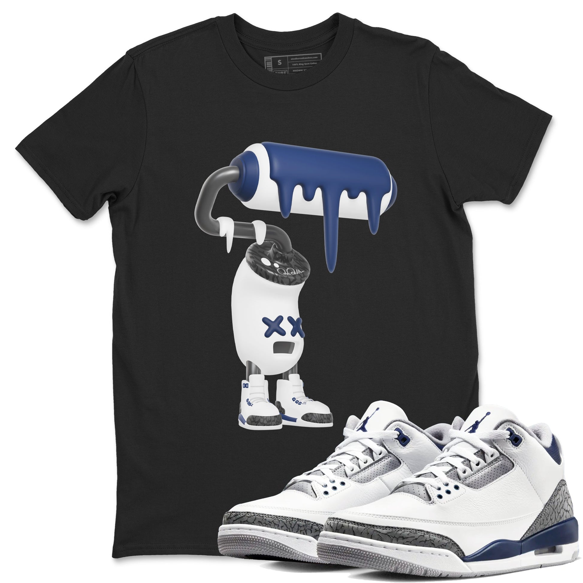 3s Midnight Navy shirt to match jordans 3D Paint Roller sneaker tees Air Jordan 3 Midnight Navy SNRT Sneaker Release Tees unisex cotton Black 1 crew neck shirt