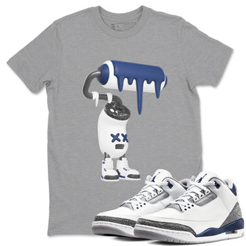 3s Midnight Navy shirt to match jordans 3D Paint Roller sneaker tees Air Jordan 3 Midnight Navy SNRT Sneaker Release Tees unisex cotton Heather Grey 1 crew neck shirt