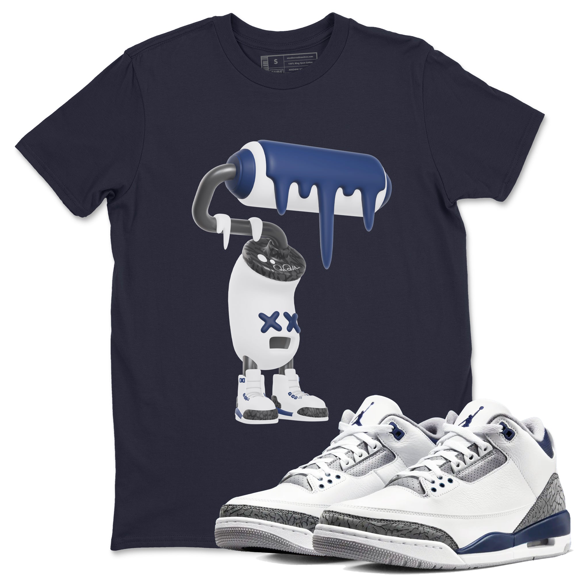 3s Midnight Navy shirt to match jordans 3D Paint Roller sneaker tees Air Jordan 3 Midnight Navy SNRT Sneaker Release Tees unisex cotton Navy 1 crew neck shirt
