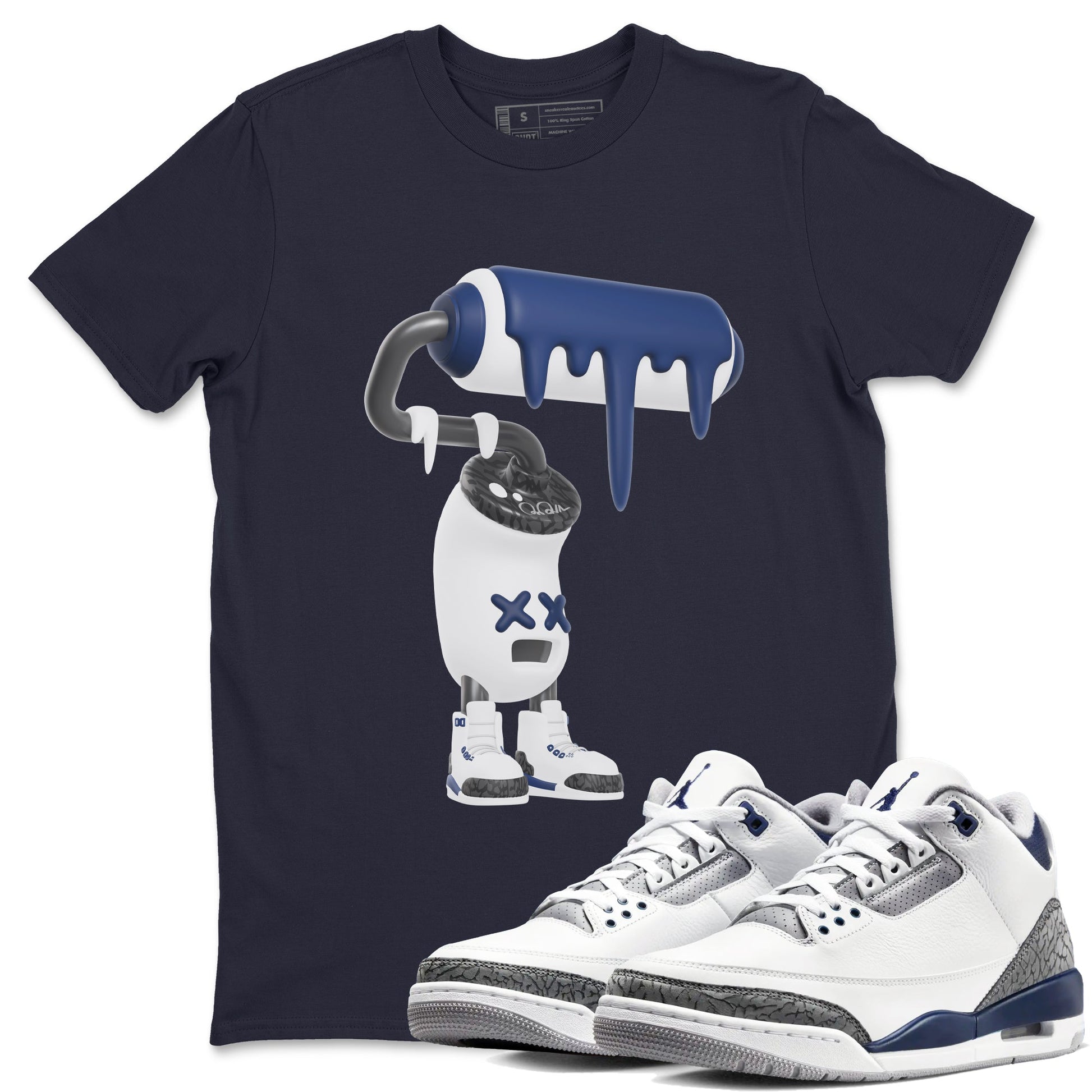 3s Midnight Navy shirt to match jordans 3D Paint Roller sneaker tees Air Jordan 3 Midnight Navy SNRT Sneaker Release Tees unisex cotton Navy 1 crew neck shirt