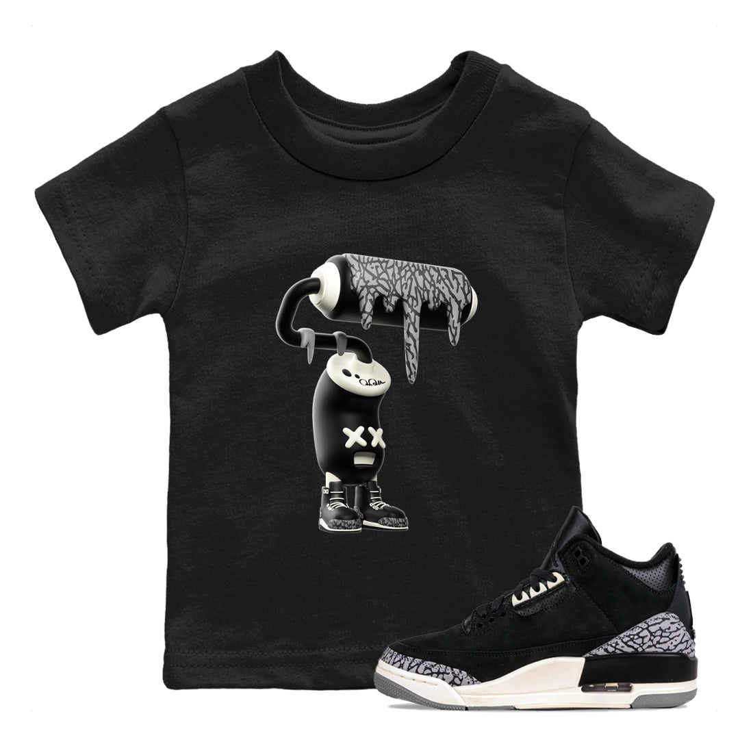 Air Jordan 3 Off Noir shirt to match jordans 3D Paint Roller sneaker tees AJ3 Off Noir SNRT Sneaker Release Tees Baby Toddler Black 1 T-Shirt