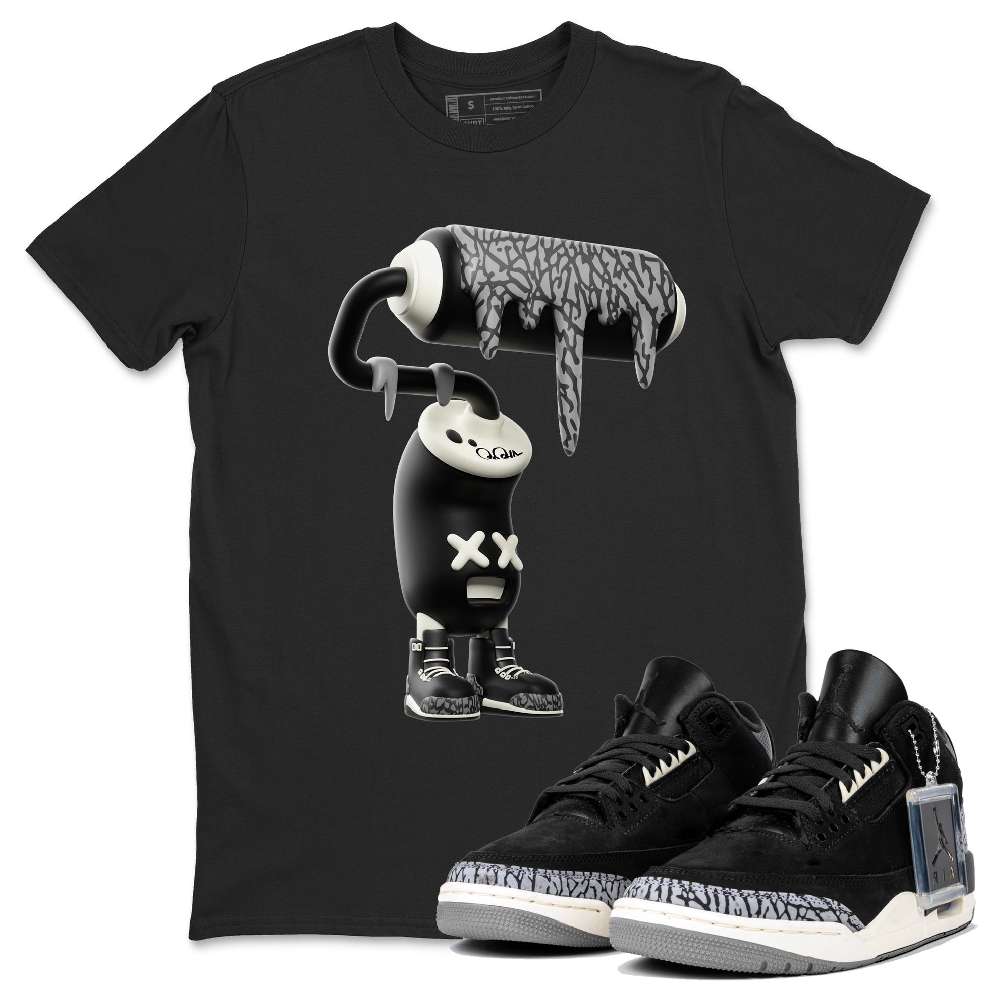 Air Jordan 3 Off Noir shirt to match jordans 3D Paint Roller sneaker tees AJ3 Off Noir SNRT Sneaker Release Tees Unisex Black 1 T-Shirt