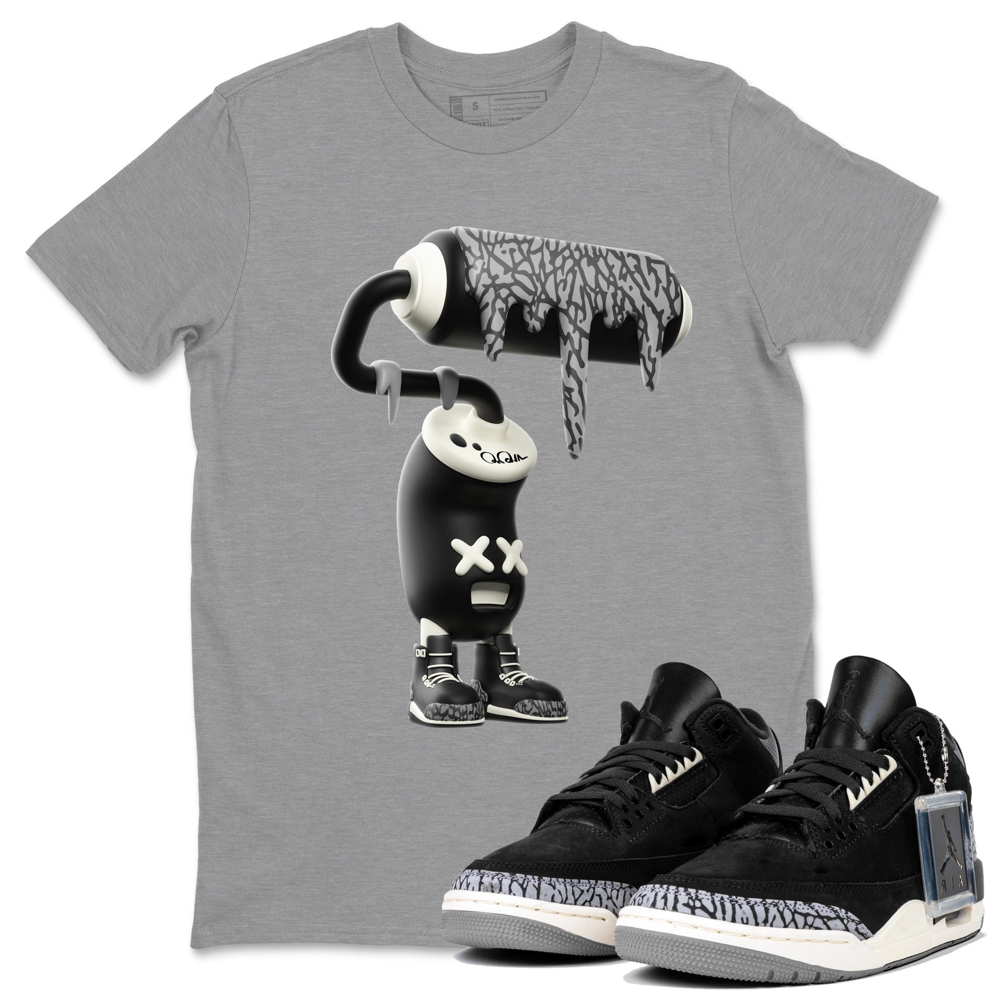 Air Jordan 3 Off Noir shirt to match jordans 3D Paint Roller sneaker tees AJ3 Off Noir SNRT Sneaker Release Tees Unisex Heather Grey 1 T-Shirt
