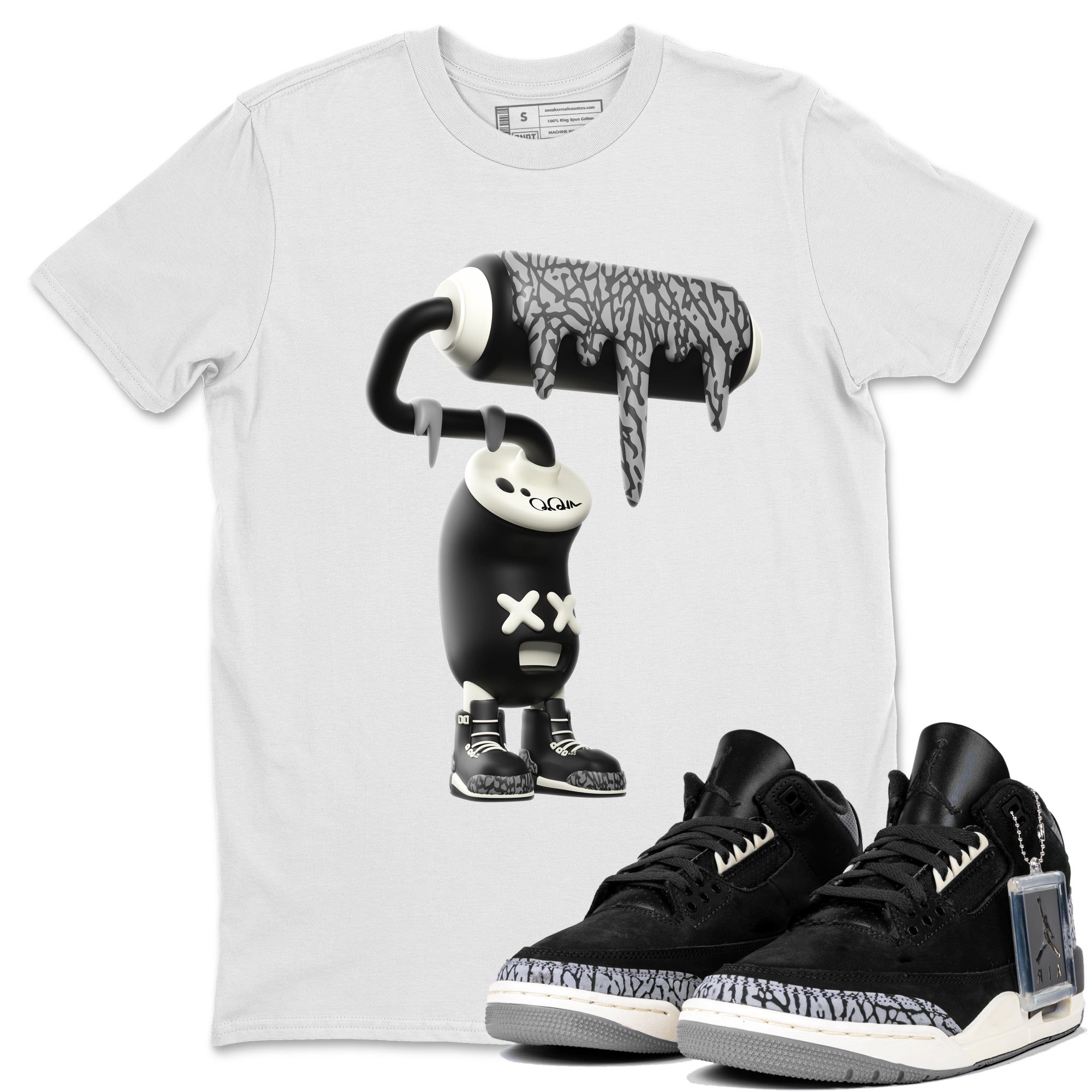 Air Jordan 3 Off Noir shirt to match jordans 3D Paint Roller sneaker tees AJ3 Off Noir SNRT Sneaker Release Tees Unisex White 1 T-Shirt