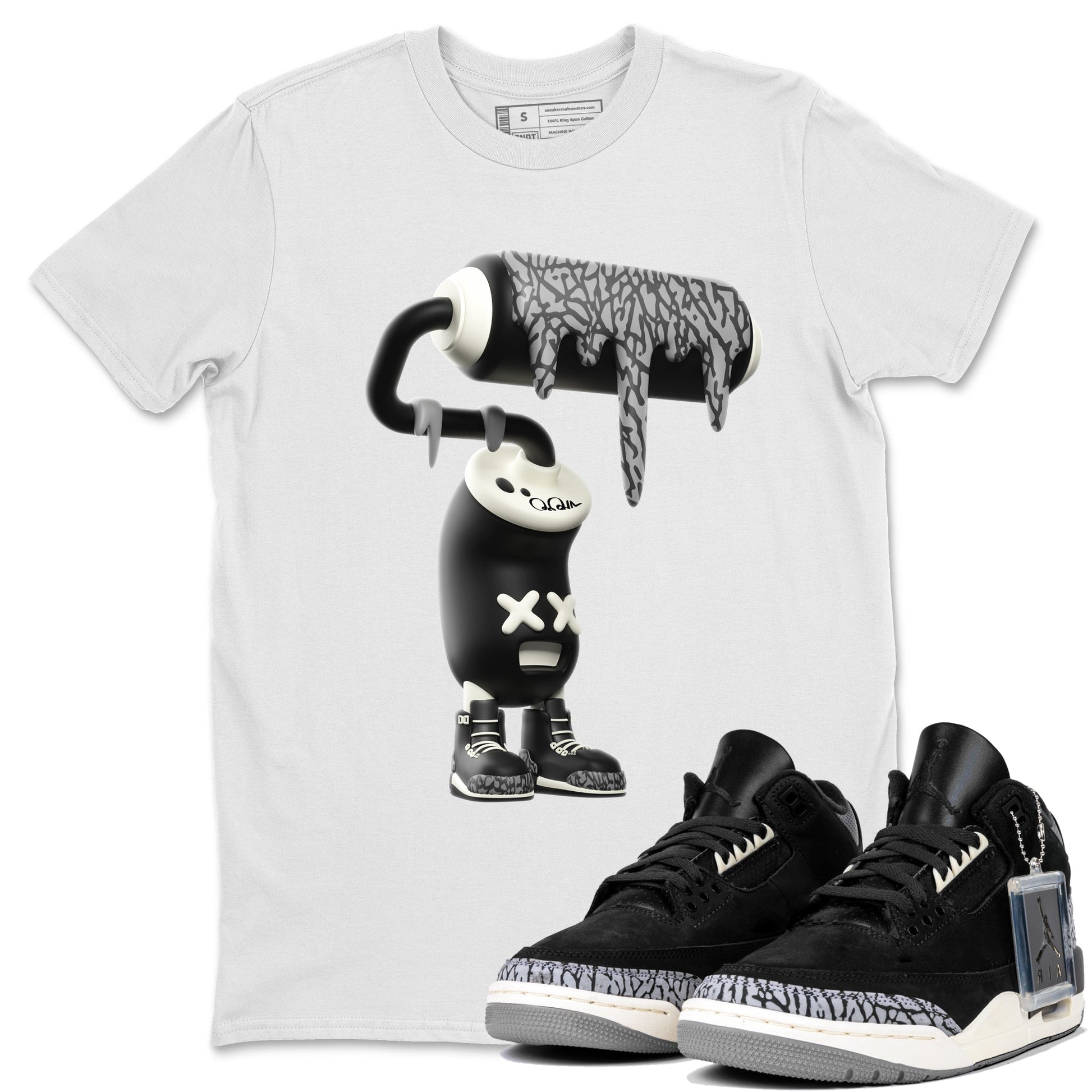 Air Jordan 3 Off Noir shirt to match jordans 3D Paint Roller sneaker tees AJ3 Off Noir SNRT Sneaker Release Tees Unisex White 1 T-Shirt