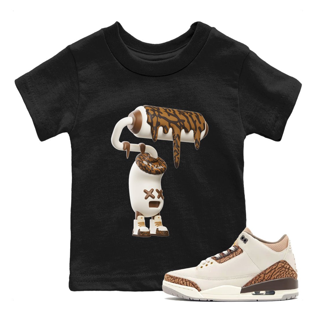 Air Jordan 3 Palomino Sneaker Match Tees 3D Paint Roller Sneaker Tees AJ3 Palomino Sneaker Release Tees Kids Shirts Black 1