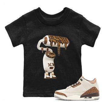 Air Jordan 3 Palomino Sneaker Match Tees 3D Paint Roller Sneaker Tees AJ3 Palomino Sneaker Release Tees Kids Shirts Black 1
