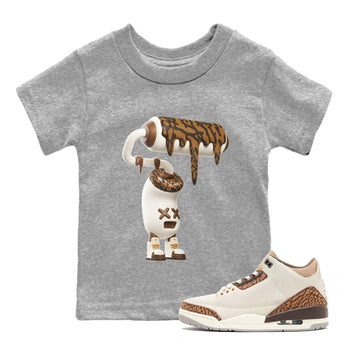 Air Jordan 3 Palomino Sneaker Match Tees 3D Paint Roller Sneaker Tees AJ3 Palomino Sneaker Release Tees Kids Shirts Heather Grey 1