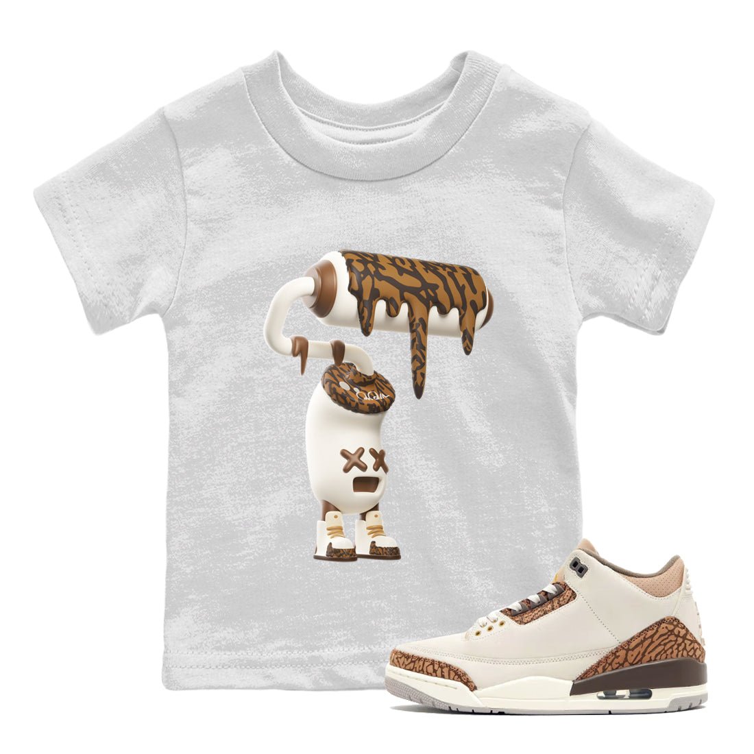 Air Jordan 3 Palomino Sneaker Match Tees 3D Paint Roller Sneaker Tees AJ3 Palomino Sneaker Release Tees Kids Shirts White 1