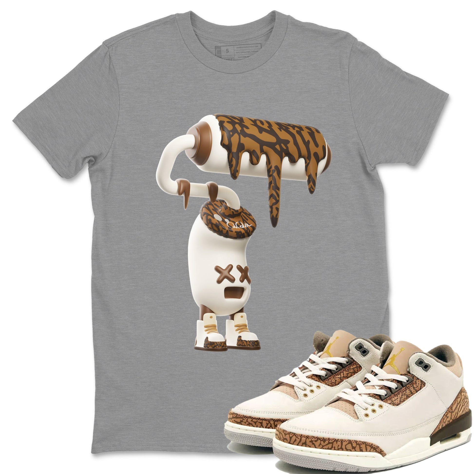 Air Jordan 3 Palomino Sneaker Match Tees 3D Paint Roller Sneaker Tees AJ3 Palomino Sneaker Release Tees Unisex Shirts Heather Grey 1