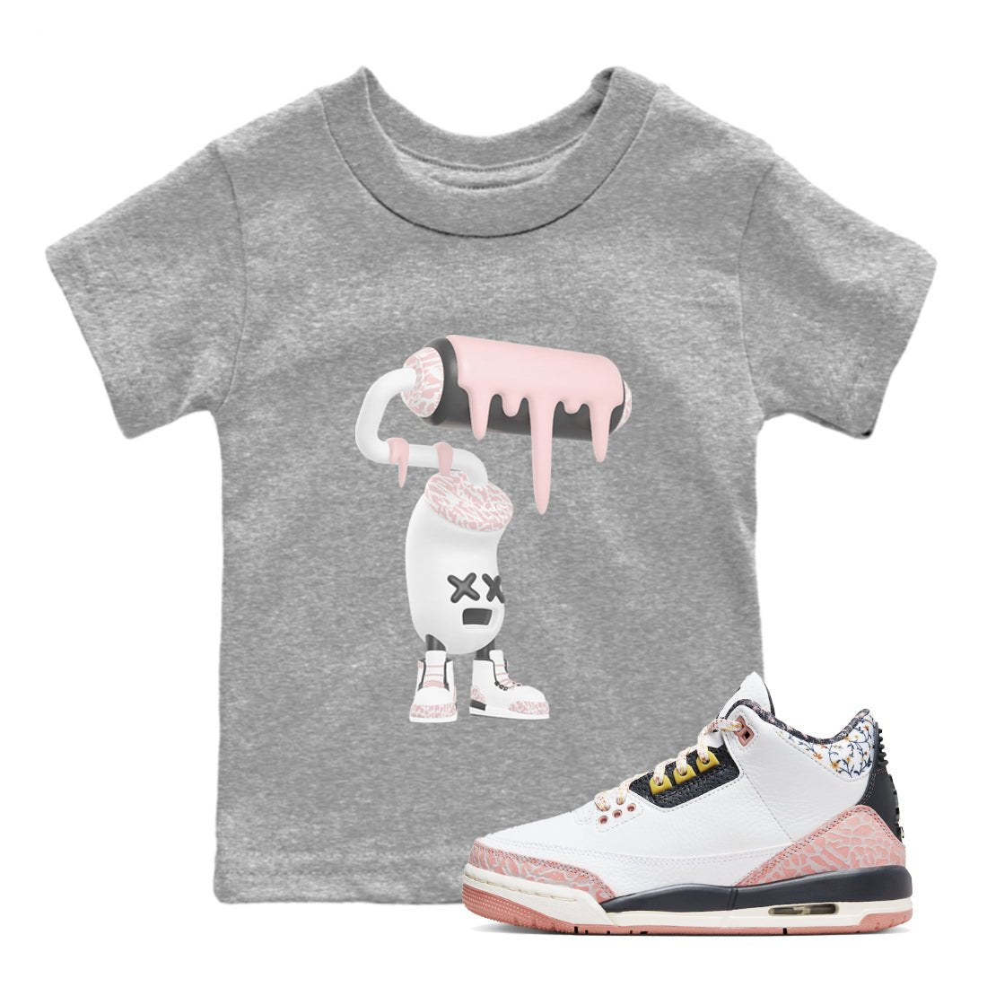Air Jordan 3 GS Vintage Floral shirt to match jordans 3D Paint Roller sneaker tees Air Jordan 3 Vintage Floral SNRT sneaker release tees baby toddler Heather Grey 1 cotton Shirt