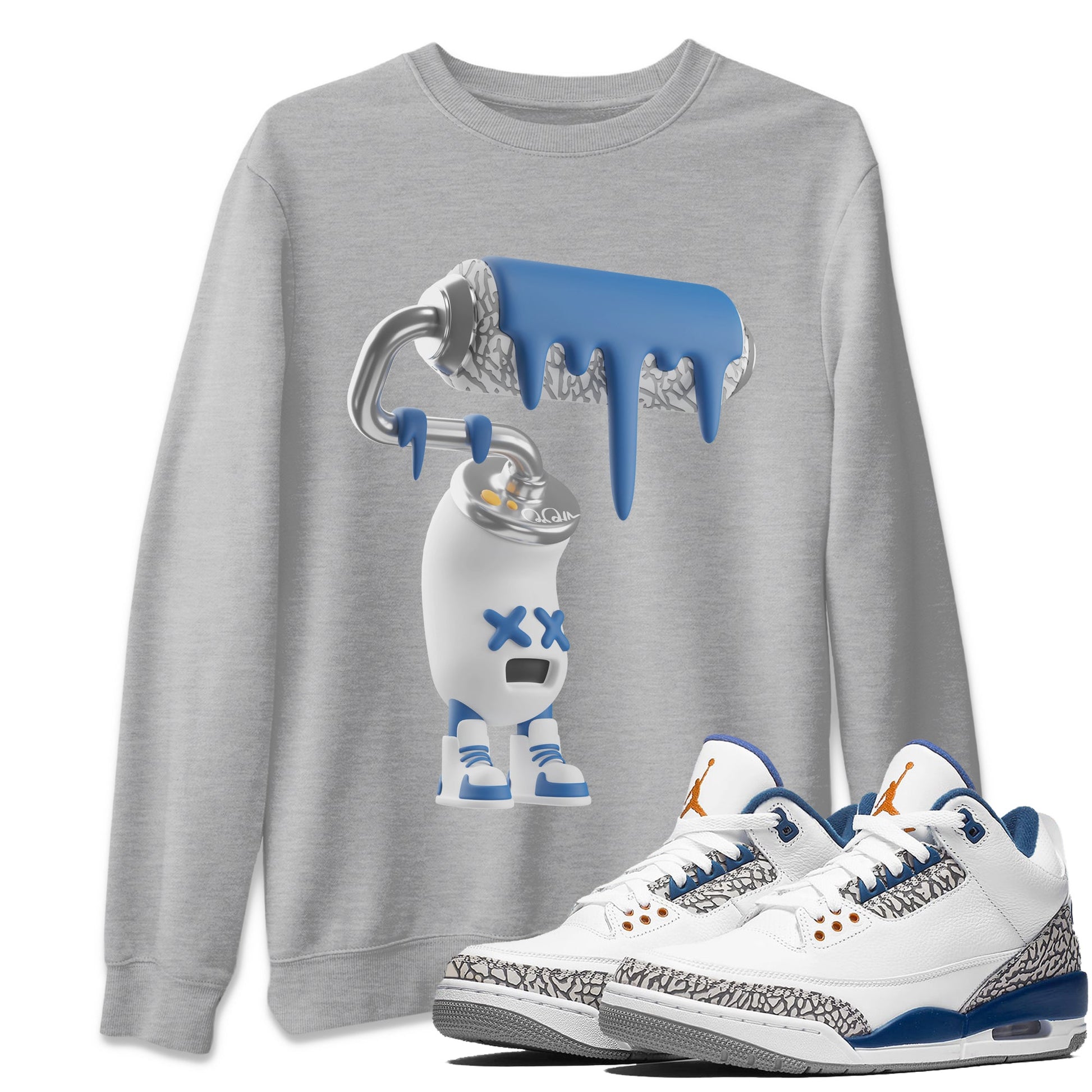 Air Jordan 3 Wizards Sneaker Match Tees 3D Paint Roller Sneaker Tees AJ3 NBA Wizards  Sneaker Release Tees Unisex Shirts Heather Grey 1