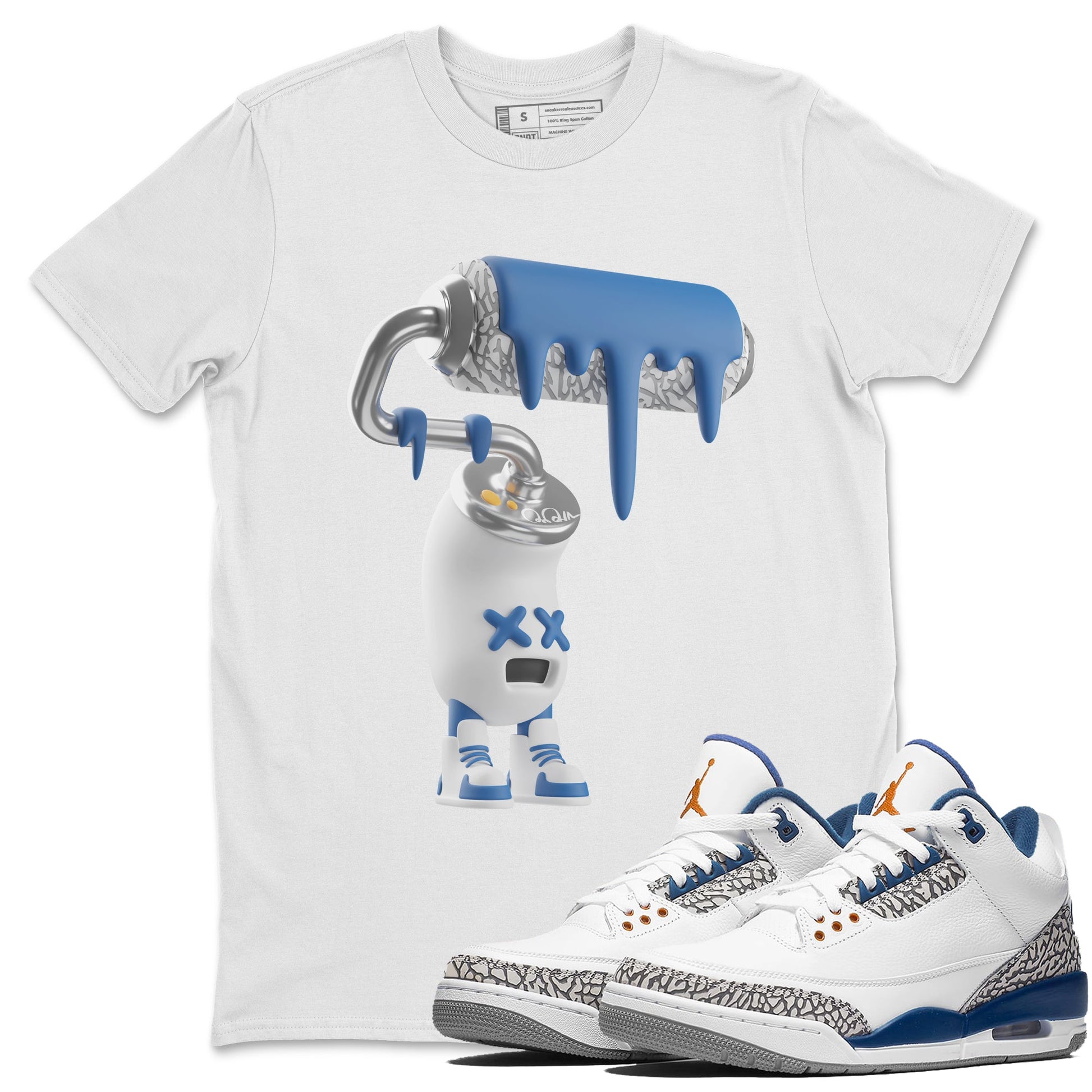 Air Jordan 3 Wizards Sneaker Match Tees 3D Paint Roller Sneaker Tees AJ3 NBA Wizards  Sneaker Release Tees Unisex Shirts White 1