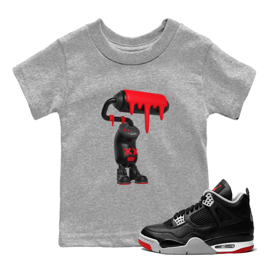 4s Bred Reimagined shirt to match jordans 3D Paint Roller sneaker tees Air Jordan 4 Bred Reimagined SNRT Sneaker Release Tees Baby Toddler Heather Grey 1 T-Shirt