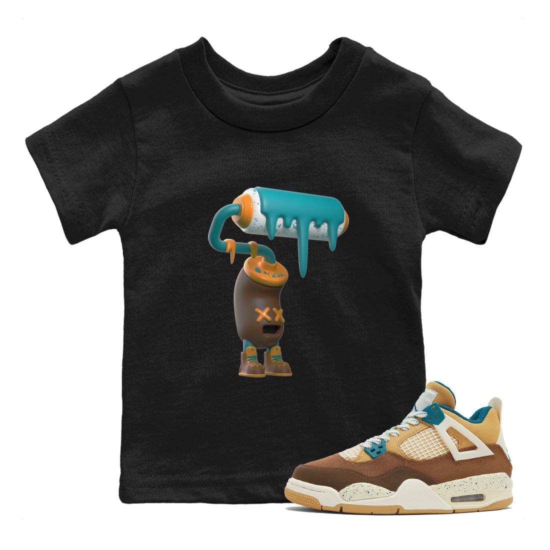 Air Jordan 4 Cacao Wow shirt to match jordans 3D Paint Roller sneaker tees AJ4 Cacao Wow SNRT Sneaker Release Tees Baby Toddler Black 1 T-Shirt