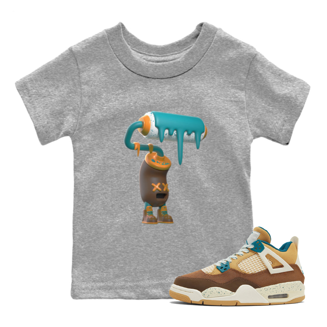 Air Jordan 4 Cacao Wow shirt to match jordans 3D Paint Roller sneaker tees AJ4 Cacao Wow SNRT Sneaker Release Tees Baby Toddler Heather Grey 1 T-Shirt