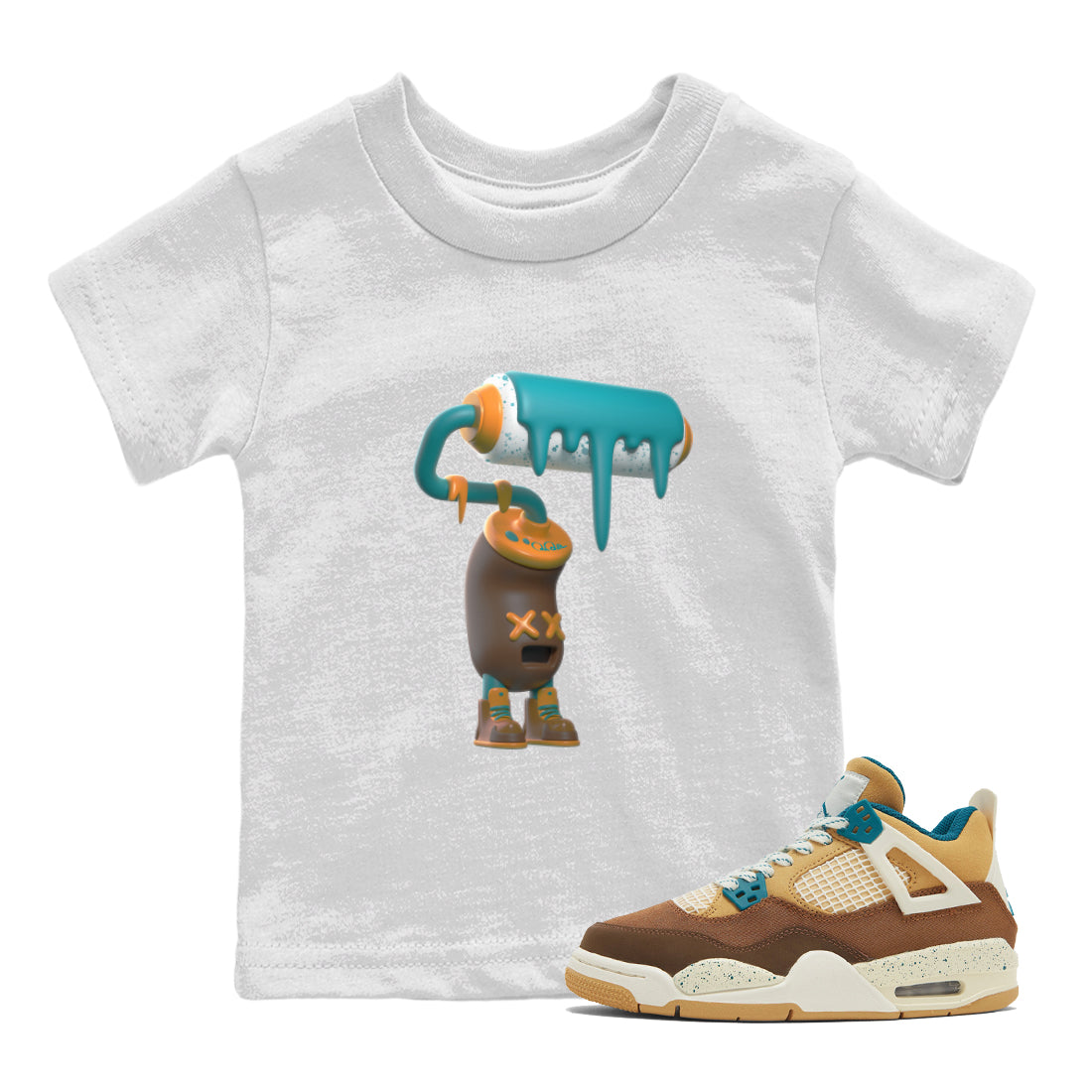 Air Jordan 4 Cacao Wow shirt to match jordans 3D Paint Roller sneaker tees AJ4 Cacao Wow SNRT Sneaker Release Tees Baby Toddler White 1 T-Shirt