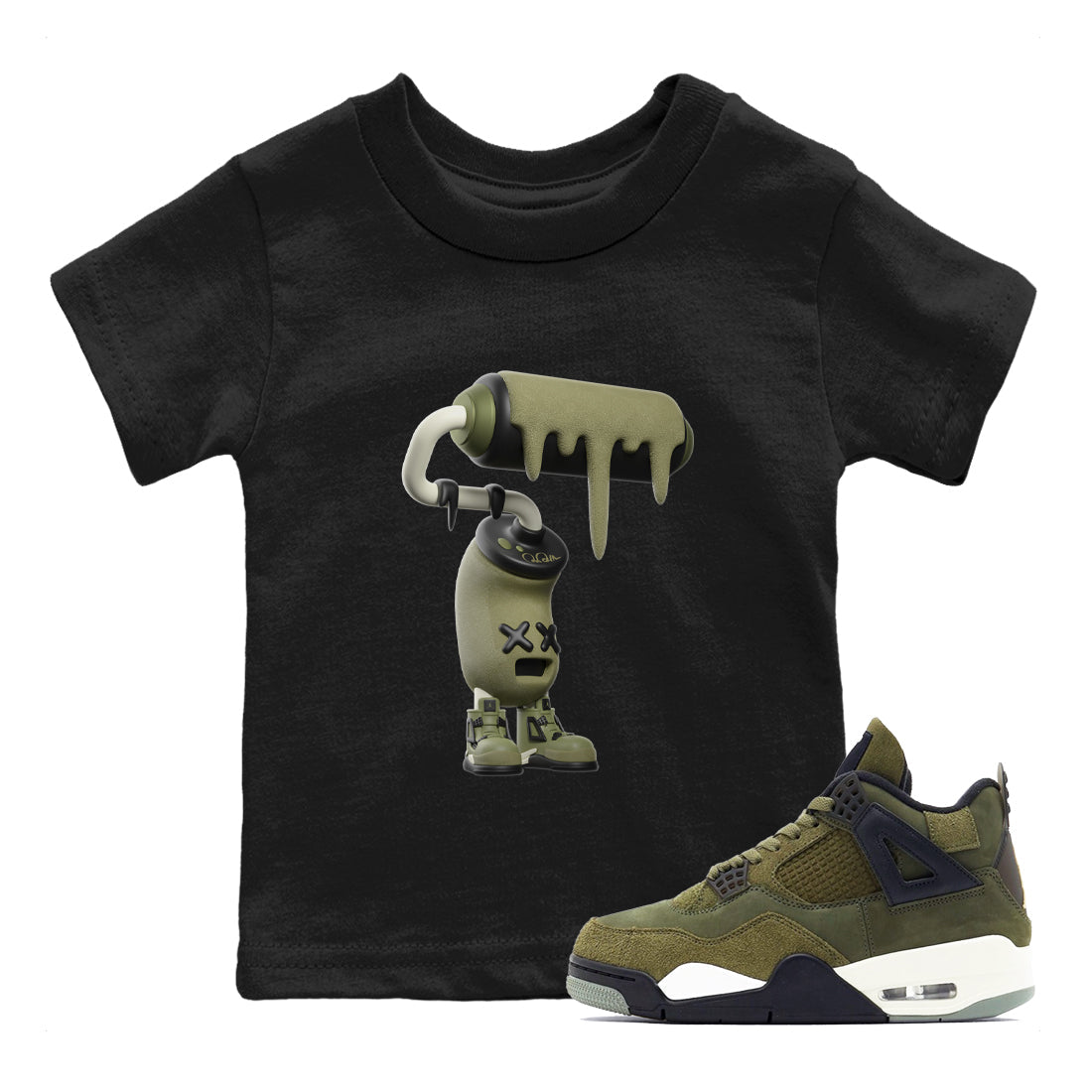 Air Jordan 4 Medium Olive shirt to match jordans 3D Paint Roller sneaker tees AJ4Medium Olive SNRT Sneaker Release Tees Baby Toddler Black 1 T-Shirt