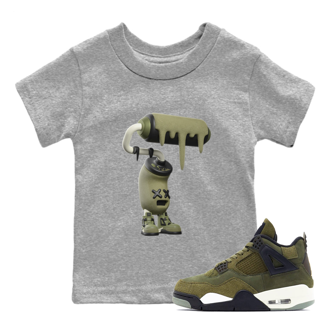 Air Jordan 4 Medium Olive shirt to match jordans 3D Paint Roller sneaker tees AJ4Medium Olive SNRT Sneaker Release Tees Baby Toddler Heather Grey 1 T-Shirt