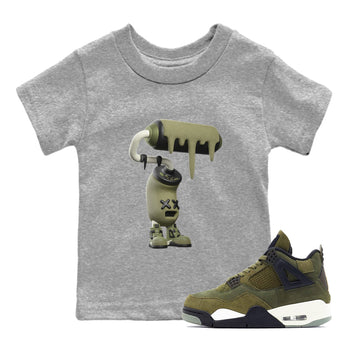 Air Jordan 4 Medium Olive shirt to match jordans 3D Paint Roller sneaker tees AJ4Medium Olive SNRT Sneaker Release Tees Baby Toddler Heather Grey 1 T-Shirt