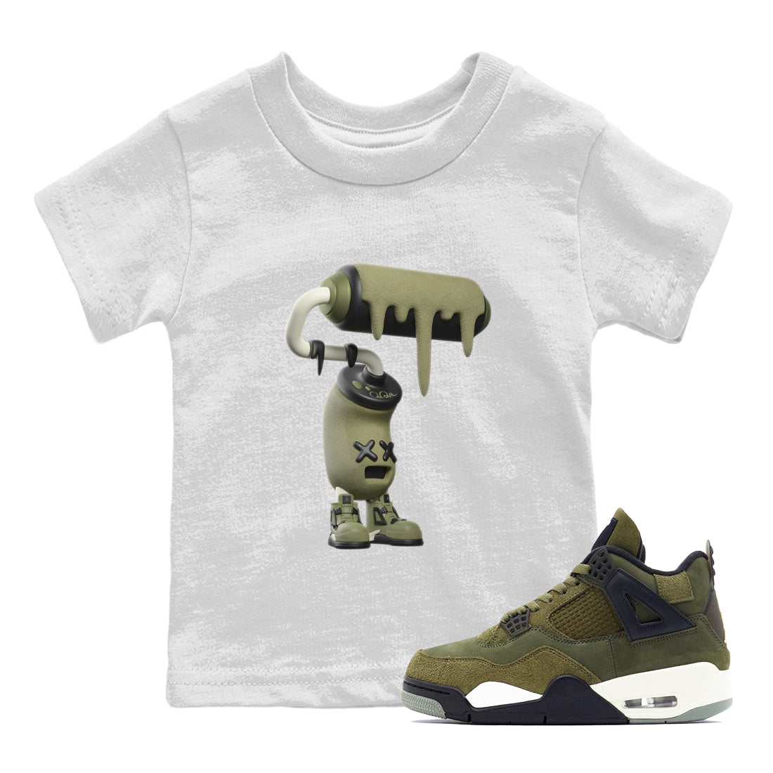 Air Jordan 4 Medium Olive shirt to match jordans 3D Paint Roller sneaker tees AJ4Medium Olive SNRT Sneaker Release Tees Baby Toddler White 1 T-Shirt