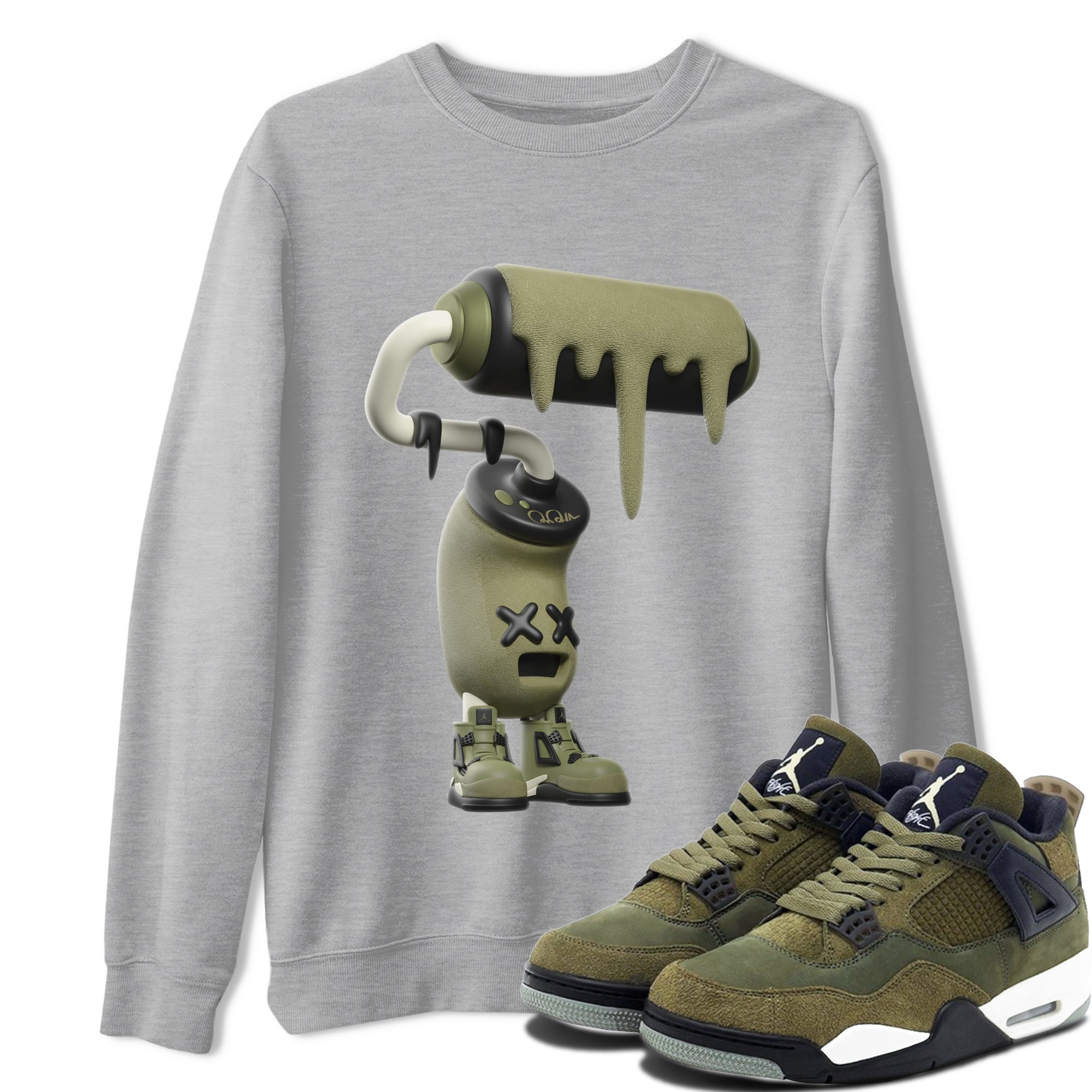 Air Jordan 4 Medium Olive shirt to match jordans 3D Paint Roller sneaker tees AJ4Medium Olive SNRT Sneaker Release Tees Unisex Heather Grey 1 T-Shirt