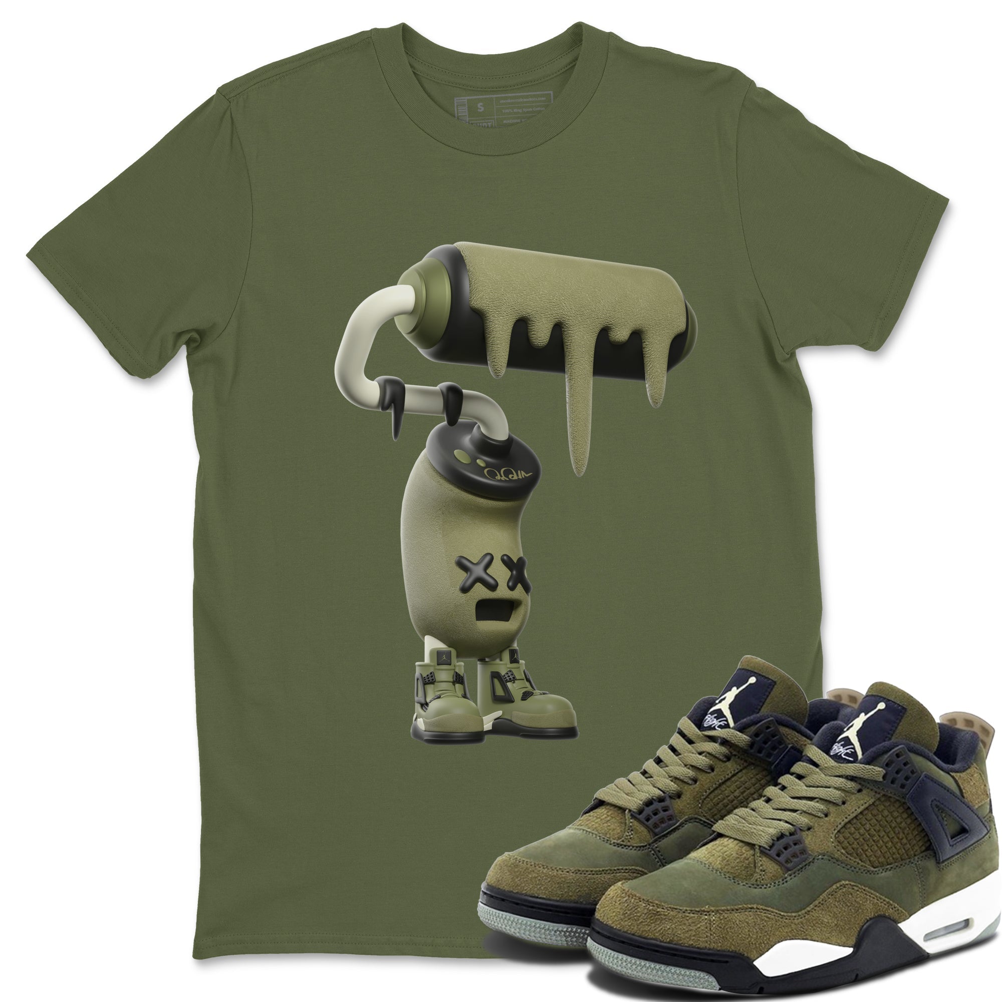 Air Jordan 4 Medium Olive shirt to match jordans 3D Paint Roller sneaker tees AJ4Medium Olive SNRT Sneaker Release Tees Unisex Military Green 1 T-Shirt