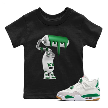 Air Jordan 4 Pine Green Sneaker Match Tees 3D Paint Roller Sneaker Tees AJ4 Pine Green Sneaker Release Tees Kids Shirts Black 1
