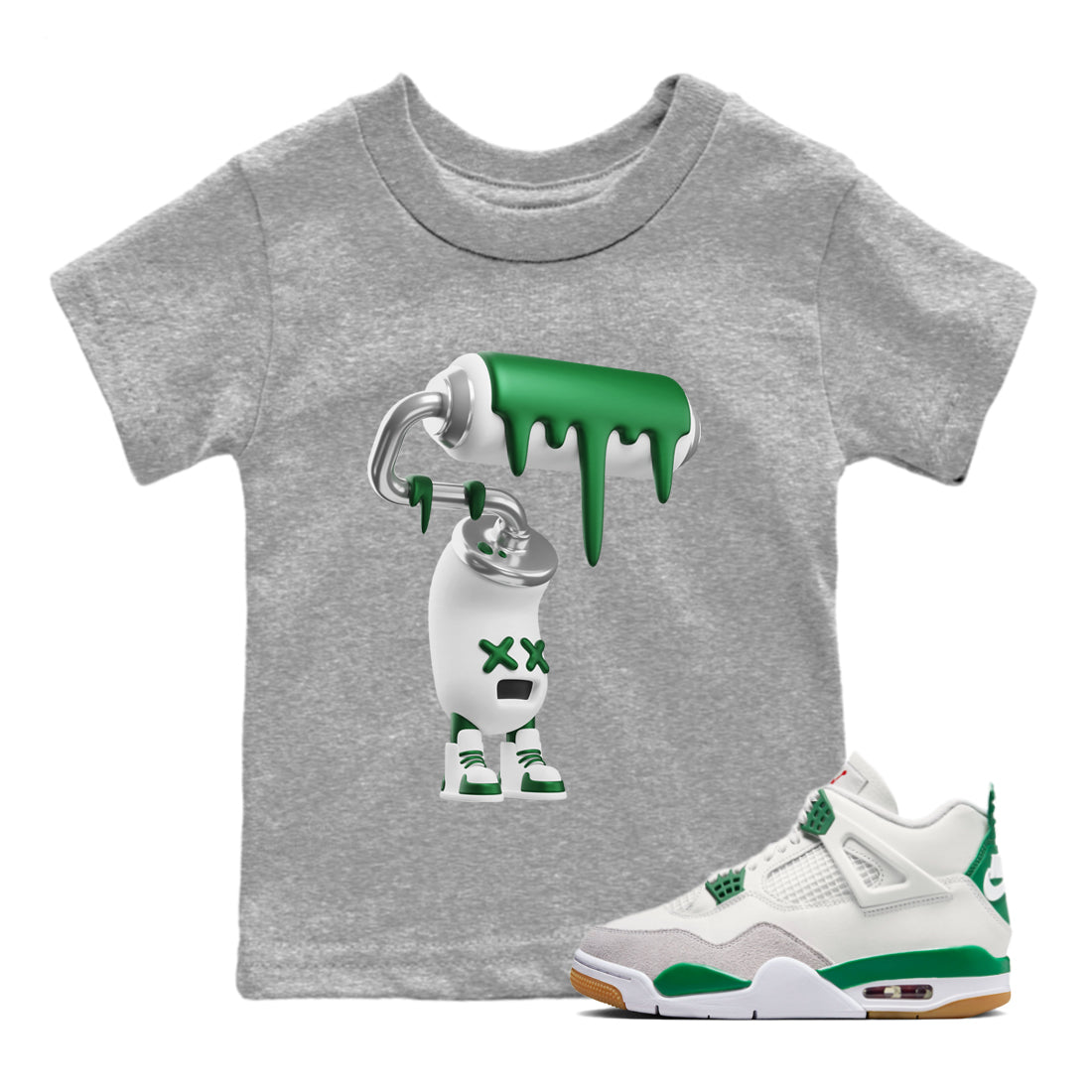 Air Jordan 4 Pine Green 3D Paint Roller Baby and Kids Sneaker Tees AJ4 Pine Green Kids Sneaker Tees Size Chart